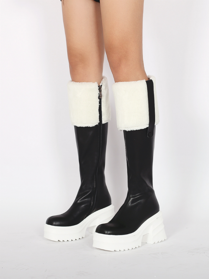 JadyRose | Wool Lined Genuine Leather Chunky Heel Long Boot