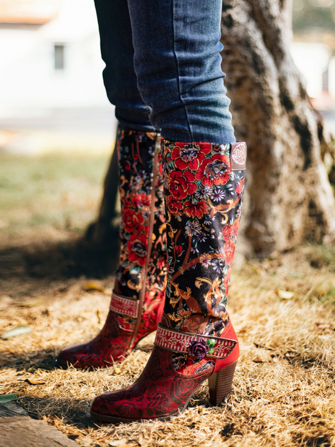 Soffia | Peony Paisley Genuine Leather Boho Boot