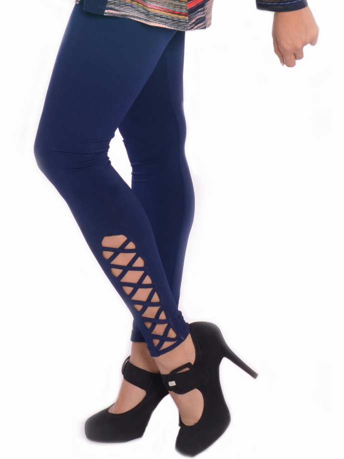 Ankle Length Leggings With Criss Cross Pattern At The Ankle