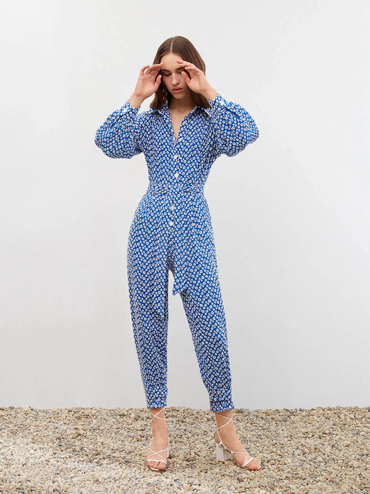 Eyelet Self-Belt Jumpsuit